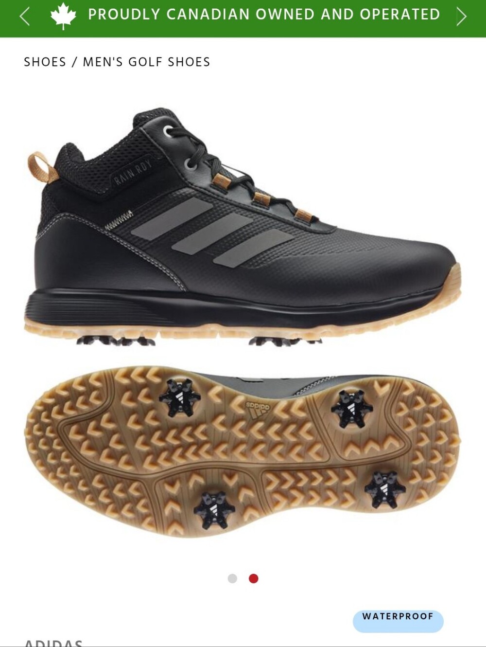 adidas Men’s Waterproof Golf Shoes - Black with Gum Sole